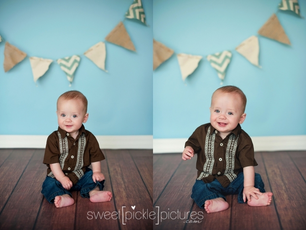 6 month baby studio session sitting with bunting